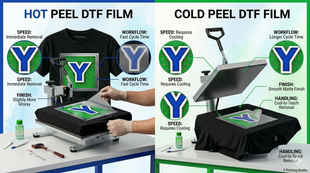 Hot Peel vs Cold Peel DTF Film Featured