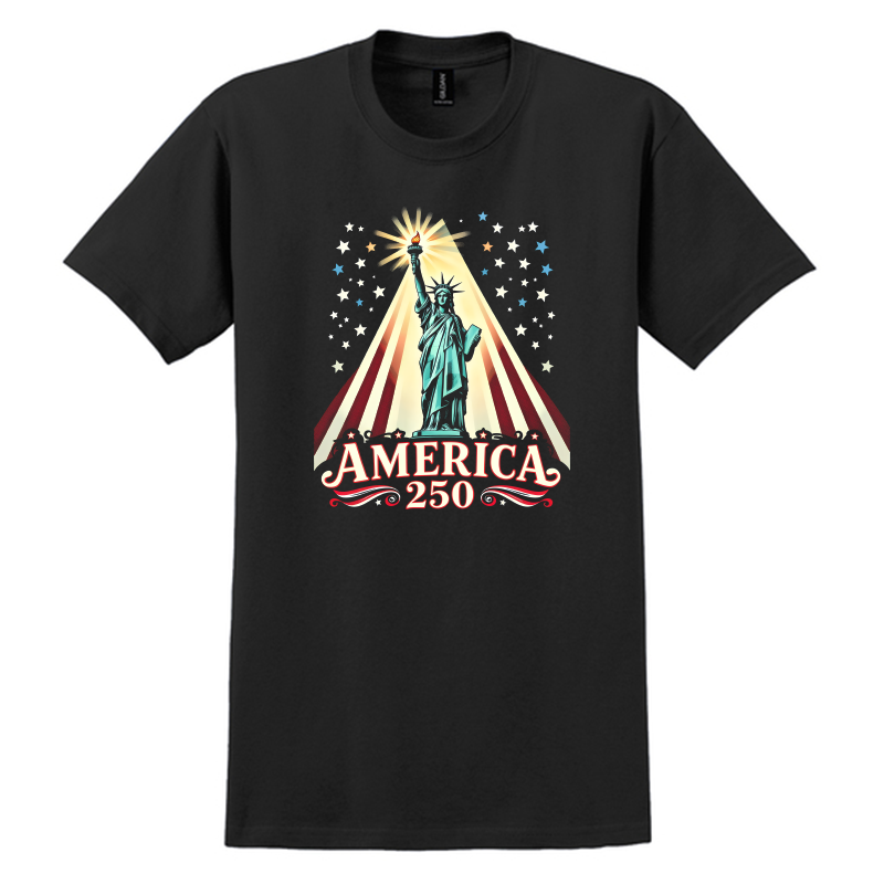 America 250 Statue Black T-Shirt