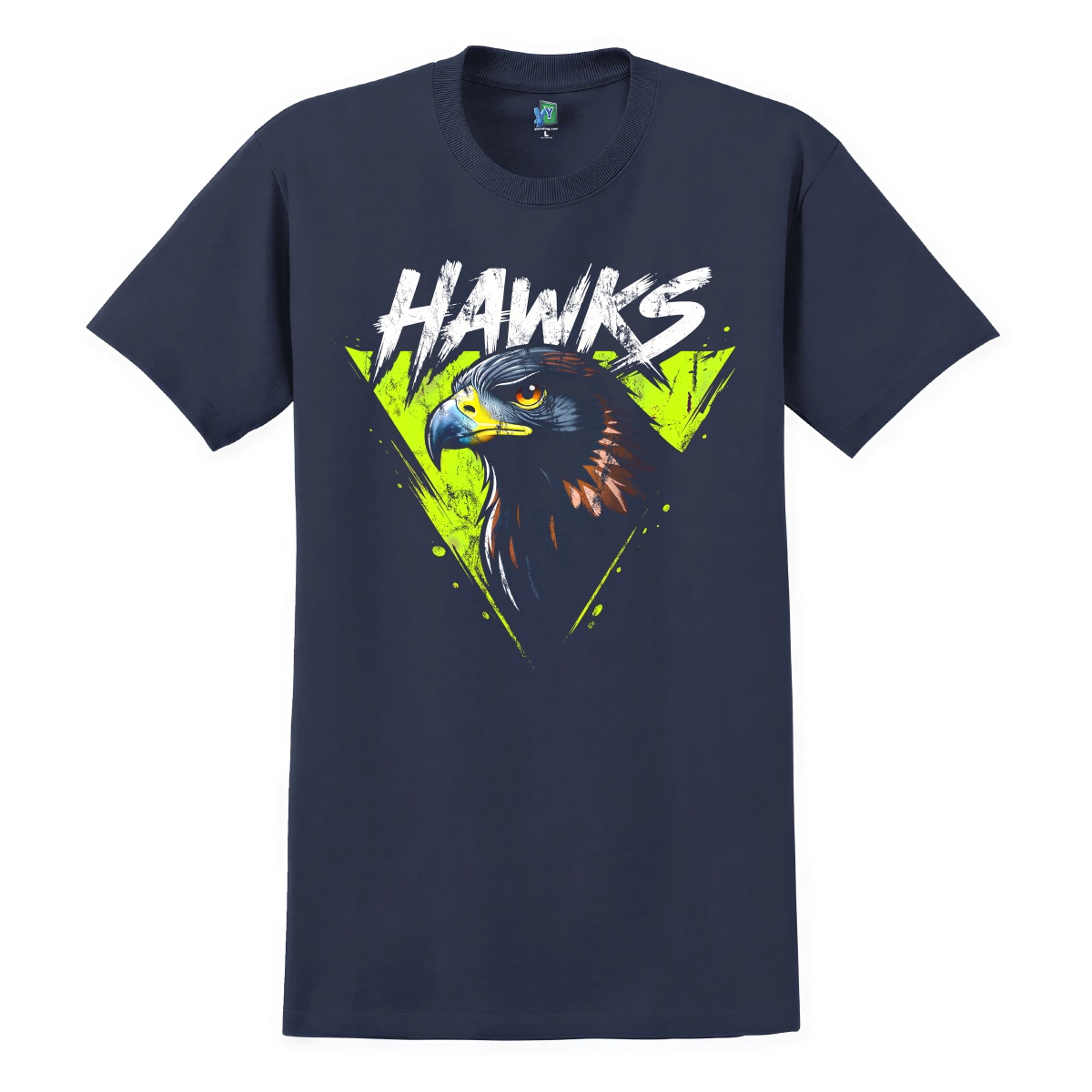 Y Printing Hawks Neon Green T-Shirt Navy
